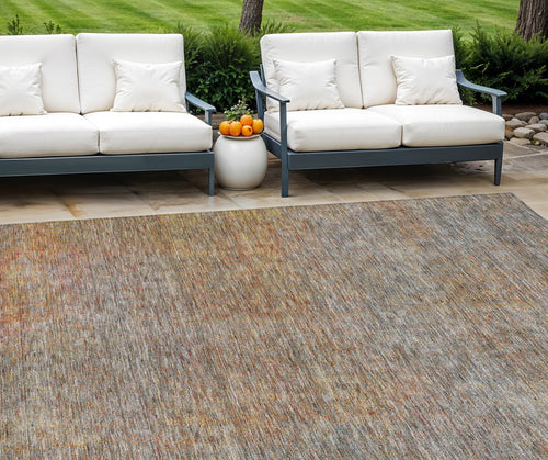 10' X 14' Gray Charcoal And Orange Abstract Washable Indoor Outdoor Area Rug