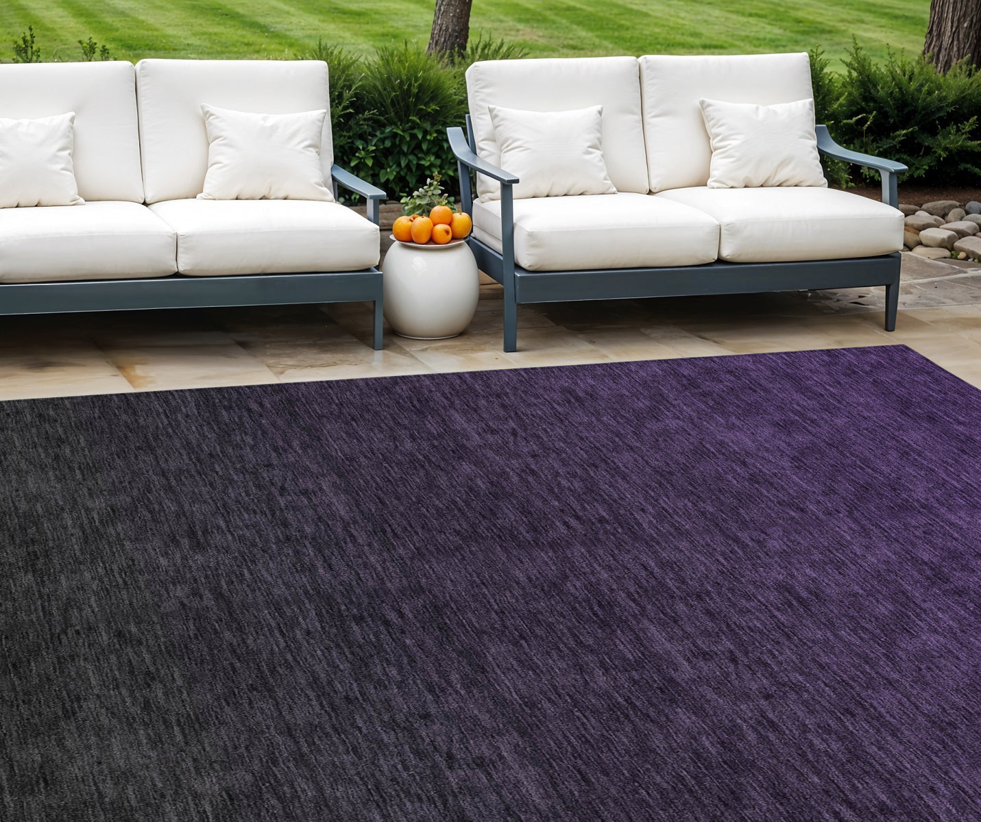 8' X 10' Eggplant Purple And Charcoal Abstract Washable Indoor Outdoor Area Rug