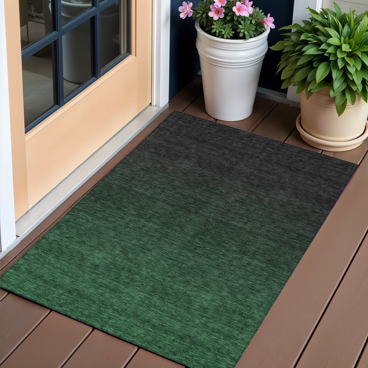 3' X 5' Emerald And Charcoal Abstract Washable Indoor Outdoor Area Rug