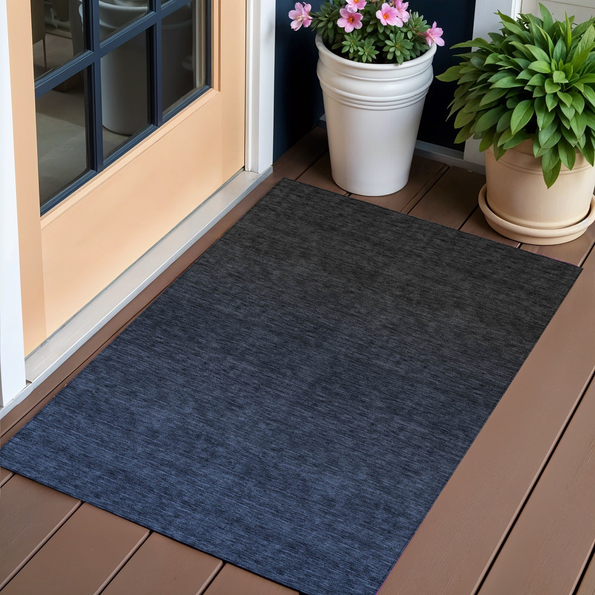 3' X 5' Navy Blue And Charcoal Abstract Washable Indoor Outdoor Area Rug