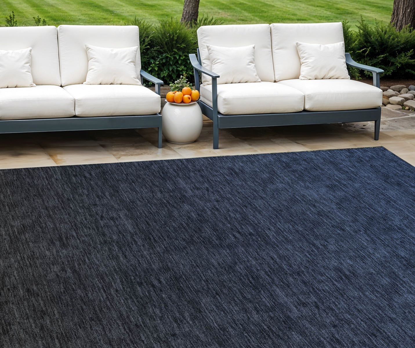 9' X 12' Navy Blue And Charcoal Abstract Washable Indoor Outdoor Area Rug