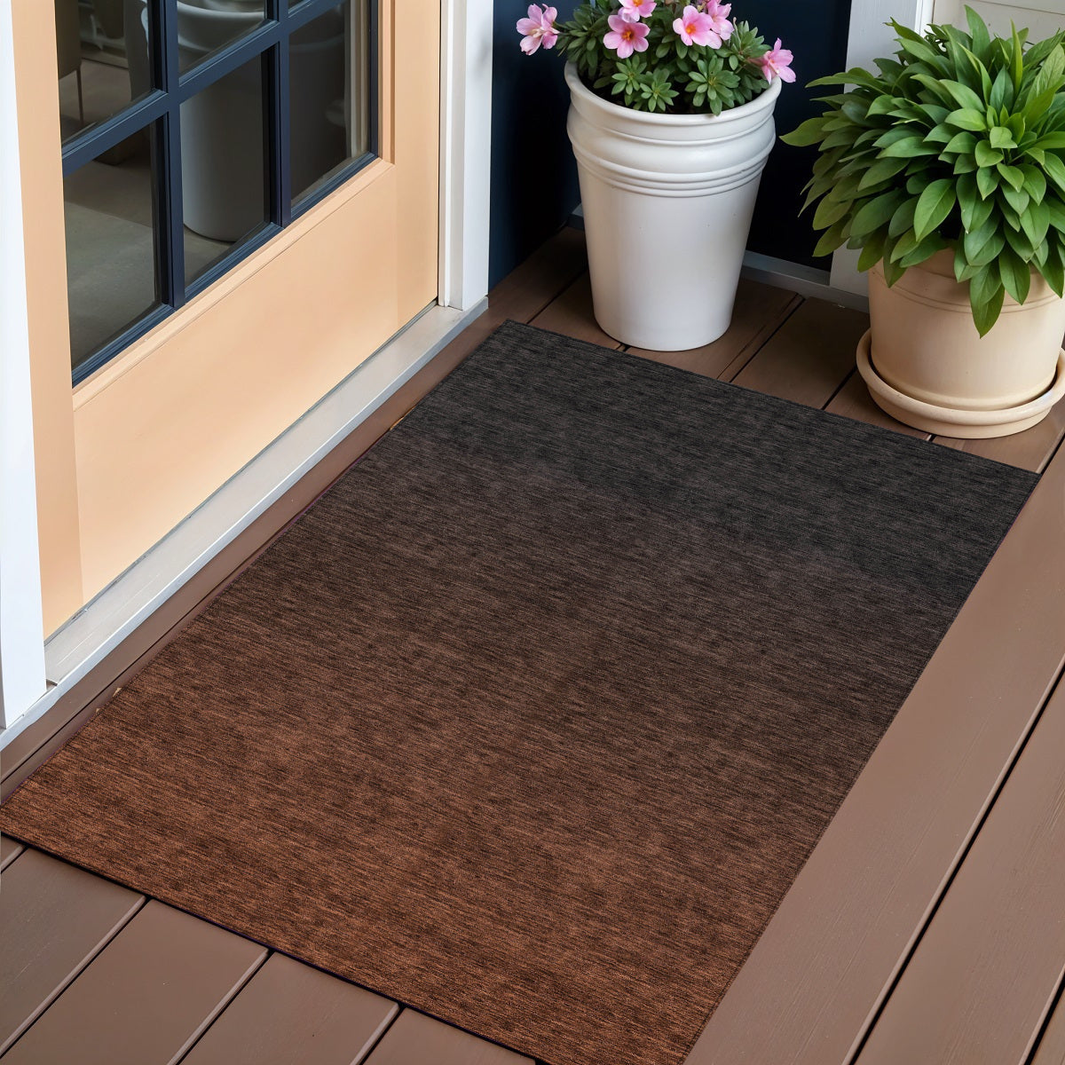 3' X 5' Orange And Charcoal Abstract Washable Indoor Outdoor Area Rug