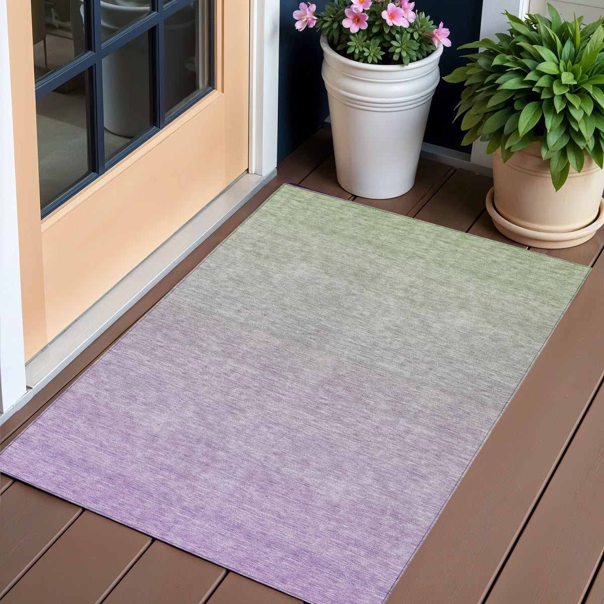 3' X 5' Artichoke Green And Lavender Ombre Washable Indoor Outdoor Area Rug