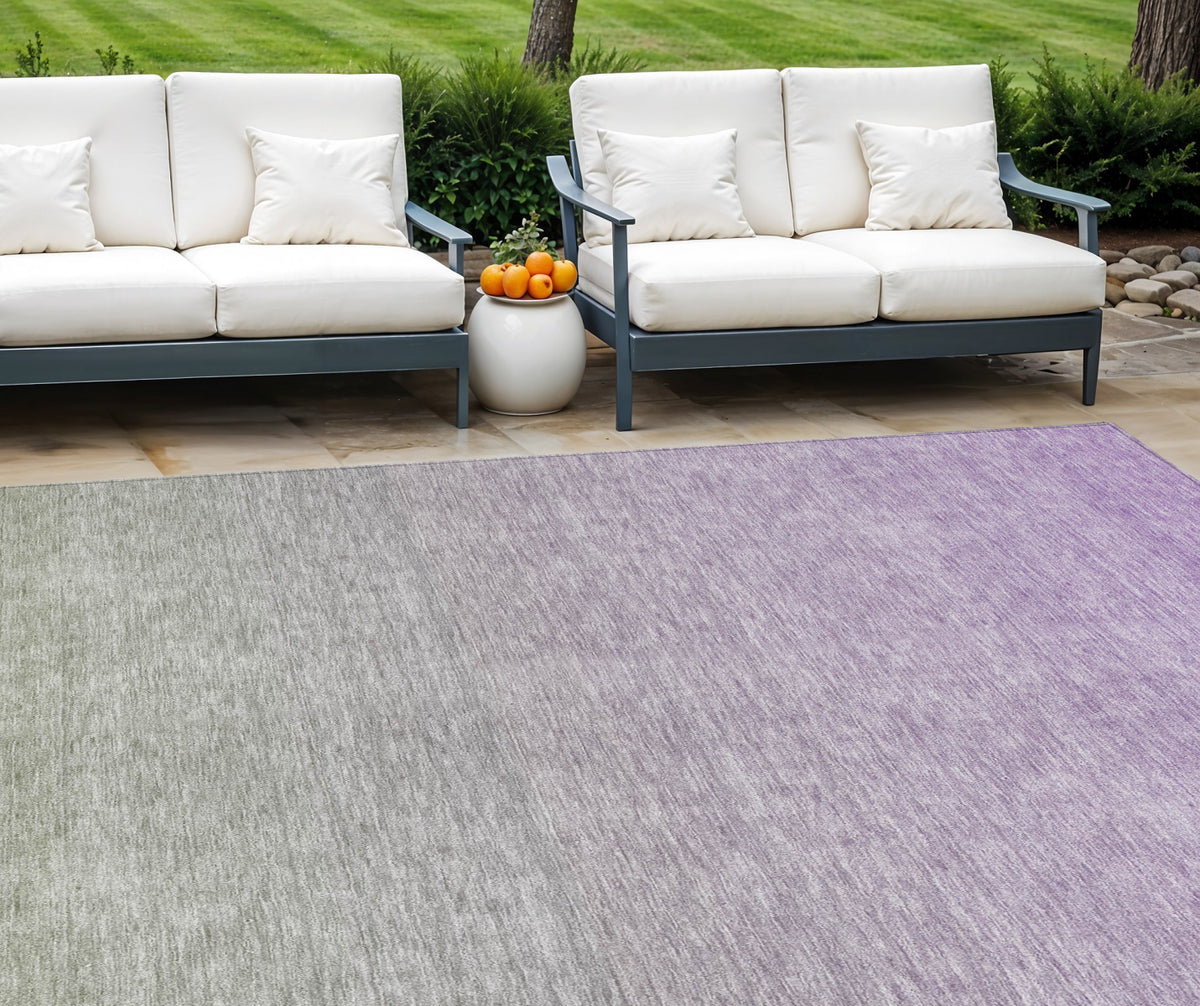9' X 12' Artichoke Green And Lavender Ombre Washable Indoor Outdoor Area Rug