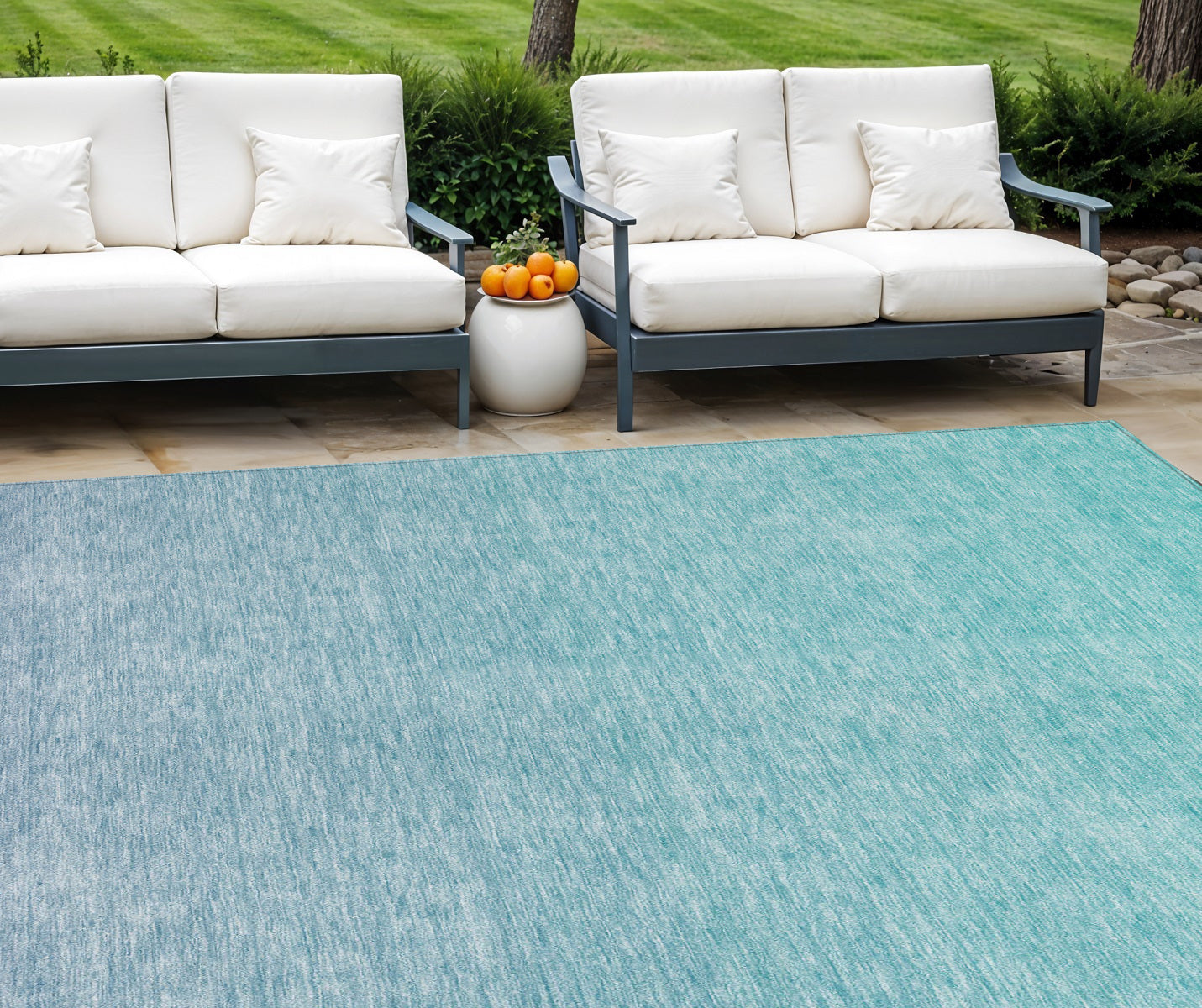 9' X 12' Sky Blue And Teal Blue Ombre Washable Indoor Outdoor Area Rug