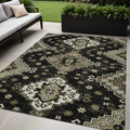 5' X 8' Black Ivory And Taupe Medallion Washable Indoor Outdoor Area Rug