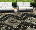 8' X 10' Black Ivory And Taupe Medallion Washable Indoor Outdoor Area Rug
