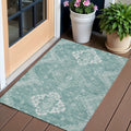 3' X 5' Aqua Teal Blue And Ivory Medallion Washable Indoor Outdoor Area Rug