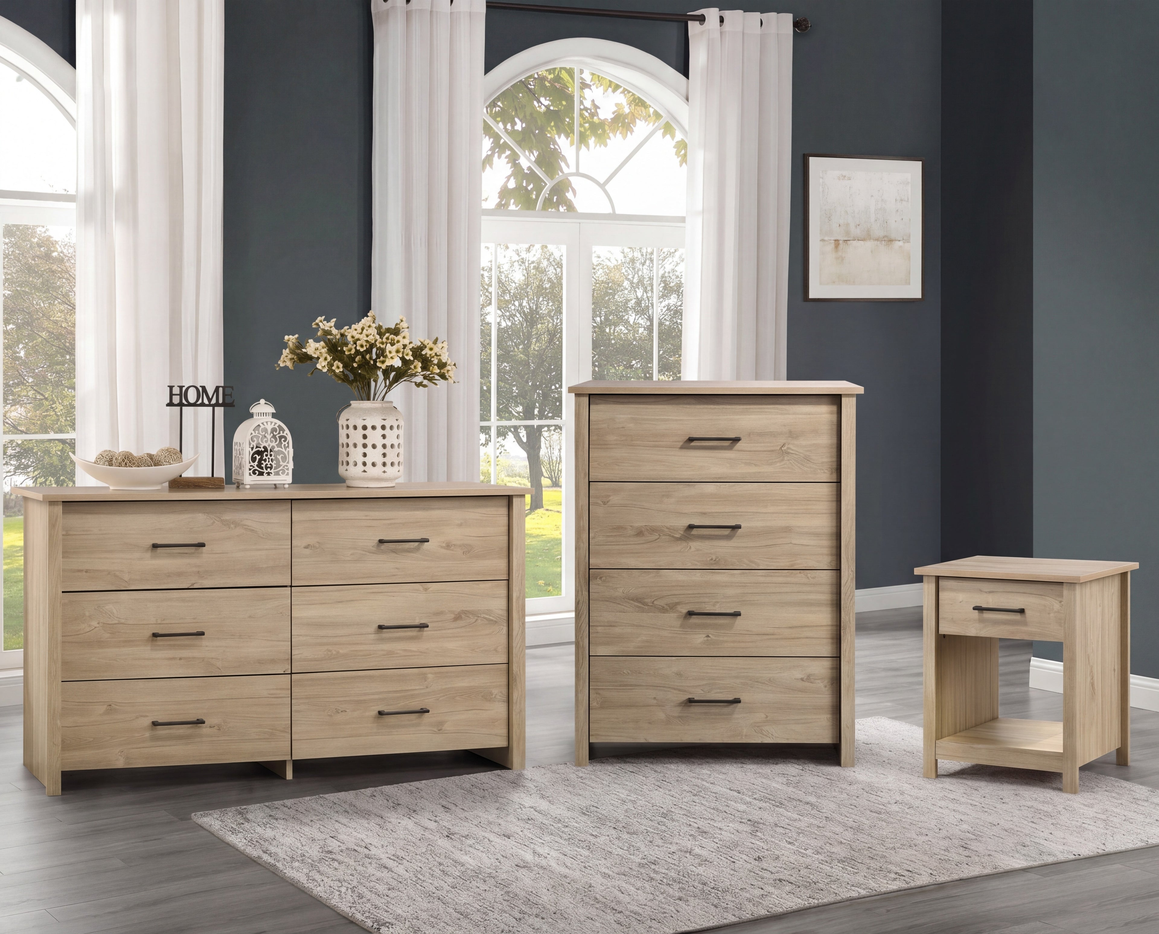 Celeste 3 pc Light Oak Dresser Chest Nighstand Bedroom Set
