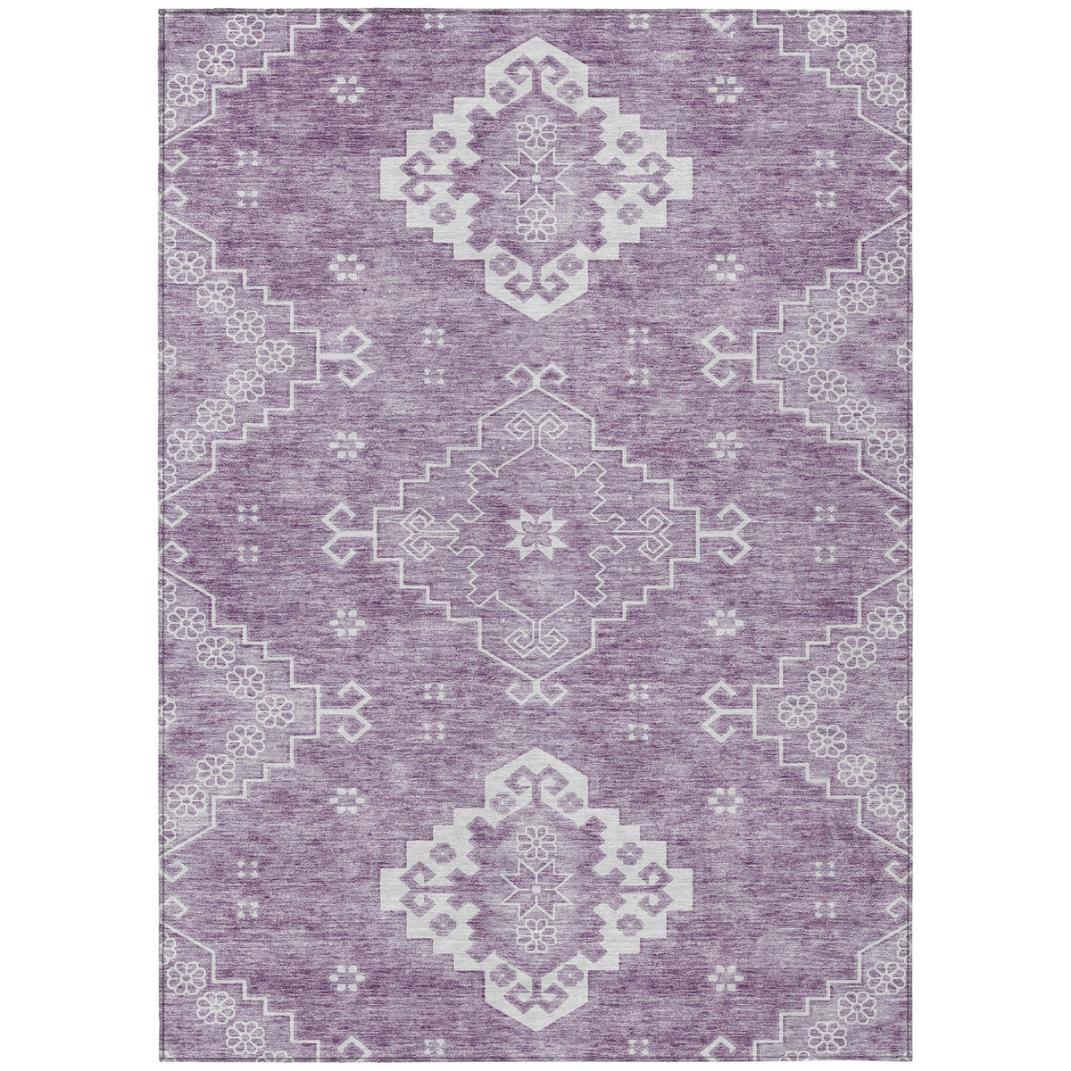 3' X 5' Lavender Plum And Ivory Medallion Washable Indoor Outdoor Area Rug