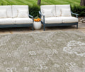 9' X 12' Taupe Beige And Ivory Medallion Washable Indoor Outdoor Area Rug