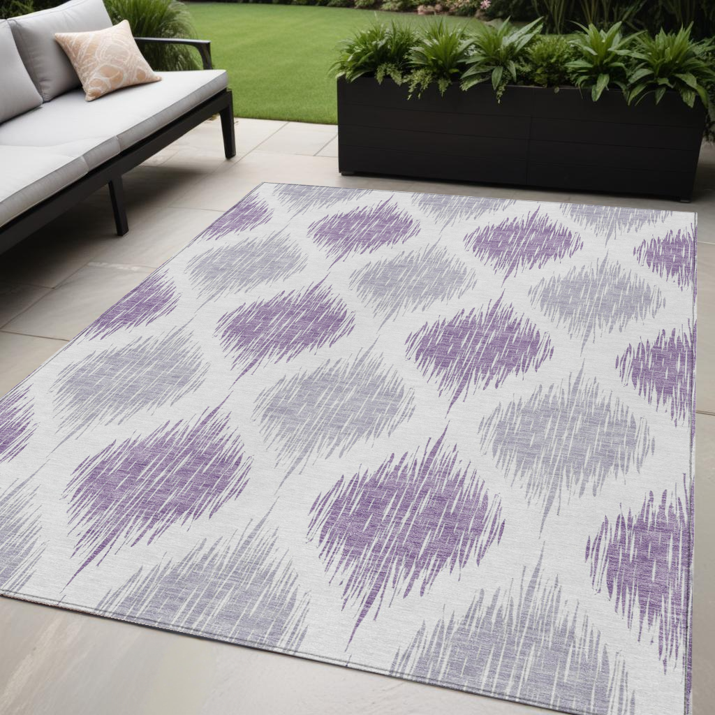 5' X 8' Lavender Purple And Ivory Ikat Washable Indoor Outdoor Area Rug