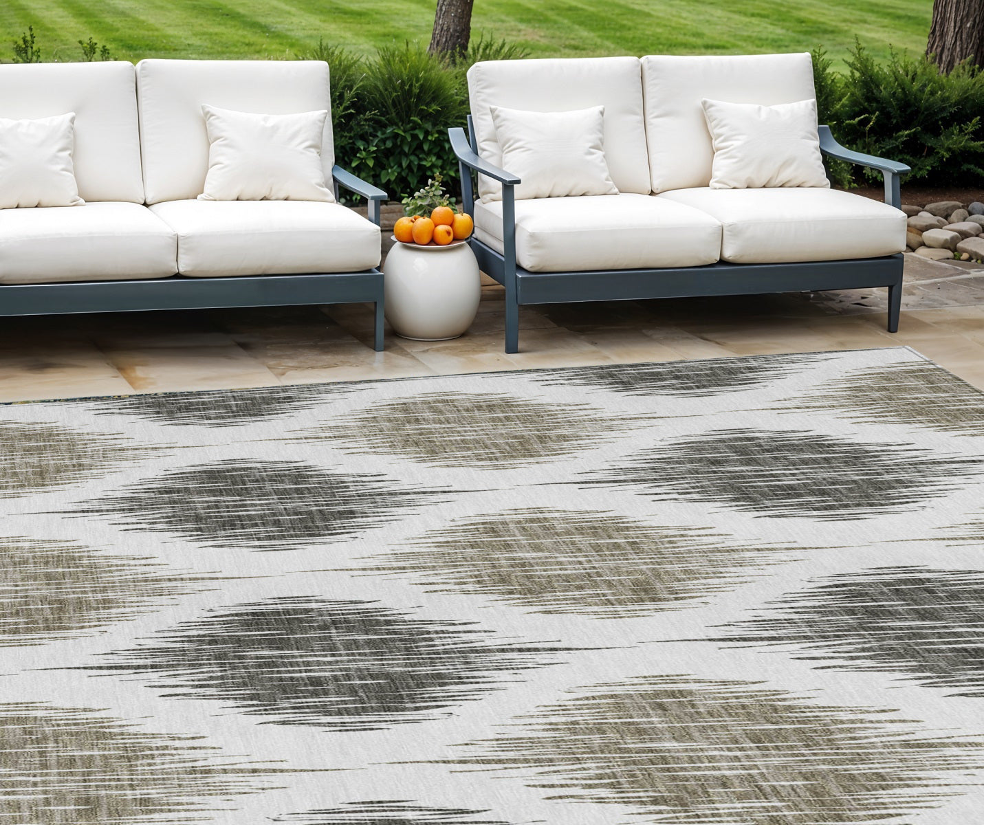 9' X 12' Taupe Ivory And Brown Ikat Washable Indoor Outdoor Area Rug