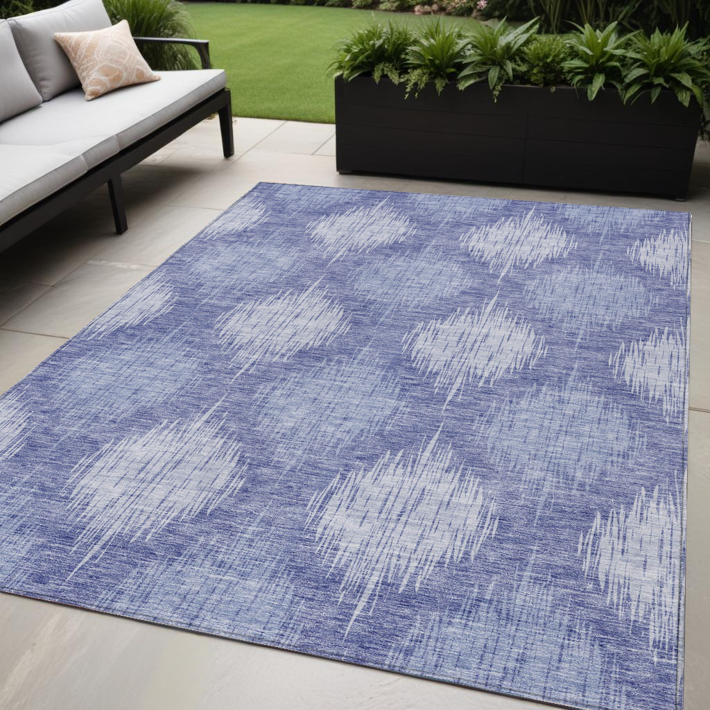 5' X 8' Denim Blue And Sky Blue Ikat Washable Indoor Outdoor Area Rug