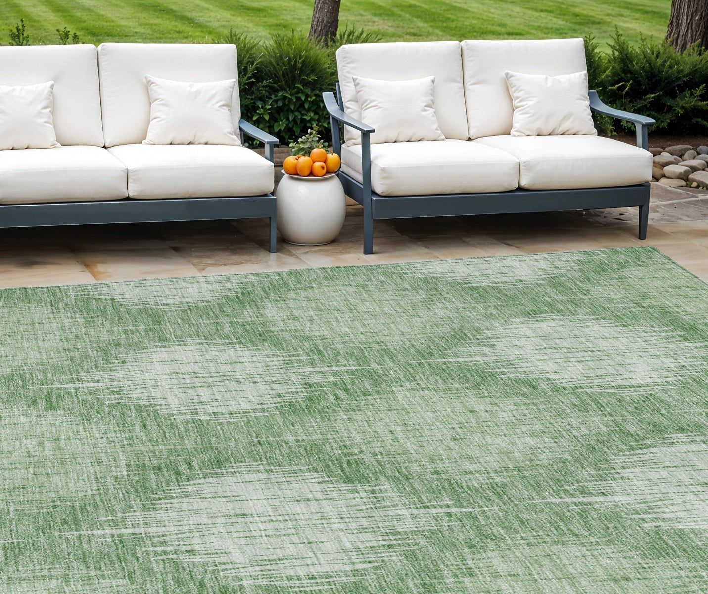 9' X 12' Mint Green And Fern Green Ikat Washable Indoor Outdoor Area Rug