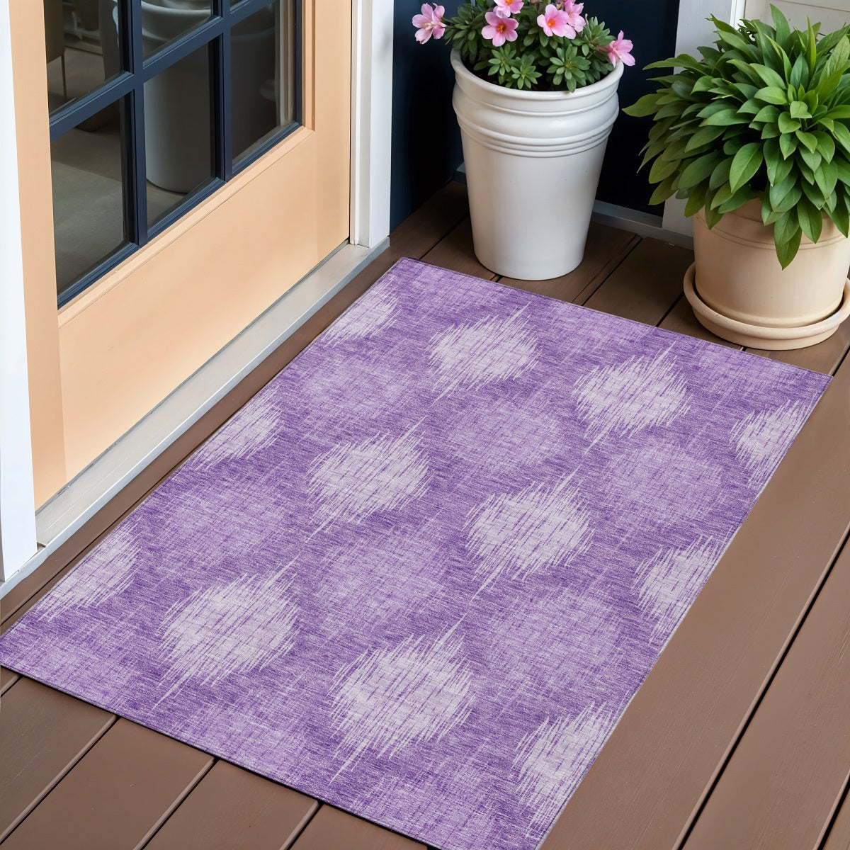 3' X 5' Plum Purple And Lavender Ikat Washable Indoor Outdoor Area Rug
