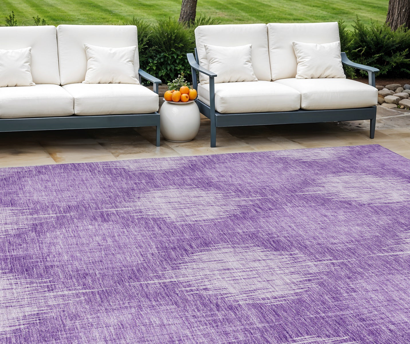 9' X 12' Plum Purple And Lavender Ikat Washable Indoor Outdoor Area Rug