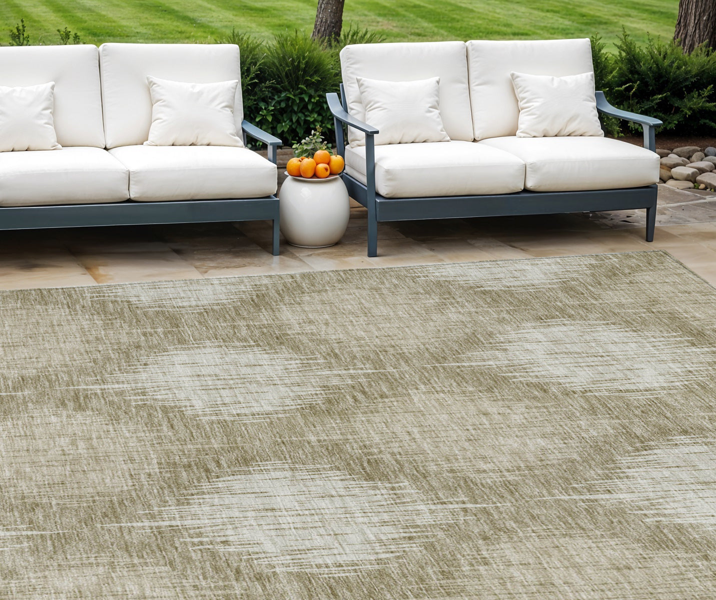 9' X 12' Taupe And Beige Ikat Washable Indoor Outdoor Area Rug