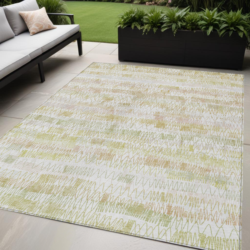 5' X 8' Gold Beige And Tan Striped Washable Indoor Outdoor Area Rug