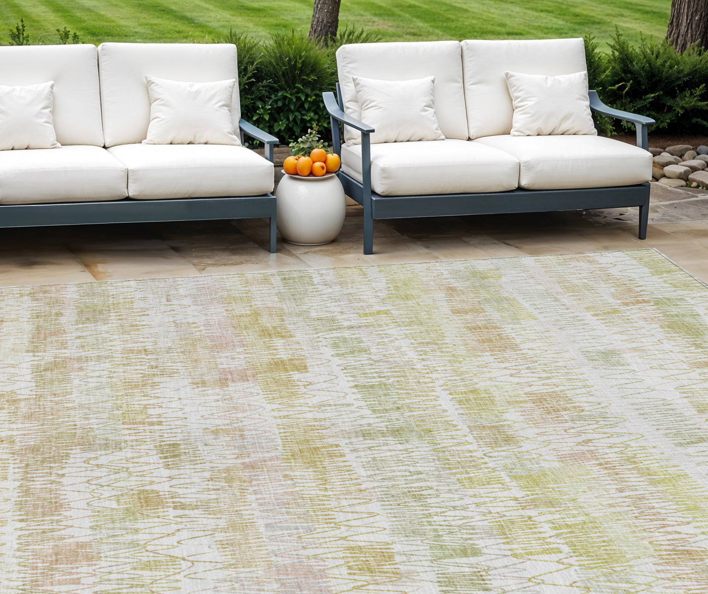 9' X 12' Gold Beige And Tan Striped Washable Indoor Outdoor Area Rug