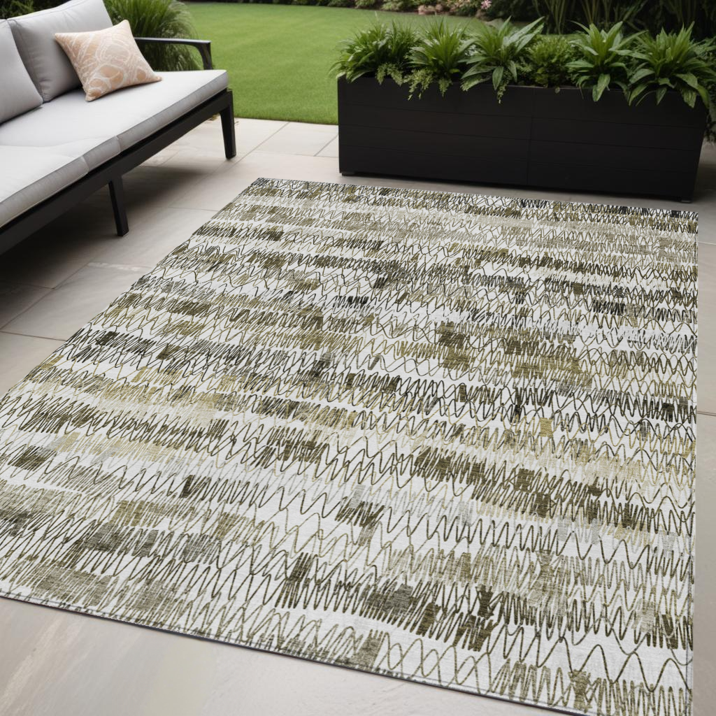 5' X 8' Taupe Beige And Tan Striped Washable Indoor Outdoor Area Rug