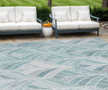 8' X 10' Aqua Mint Green And Silver Geometric Washable Indoor Outdoor Area Rug