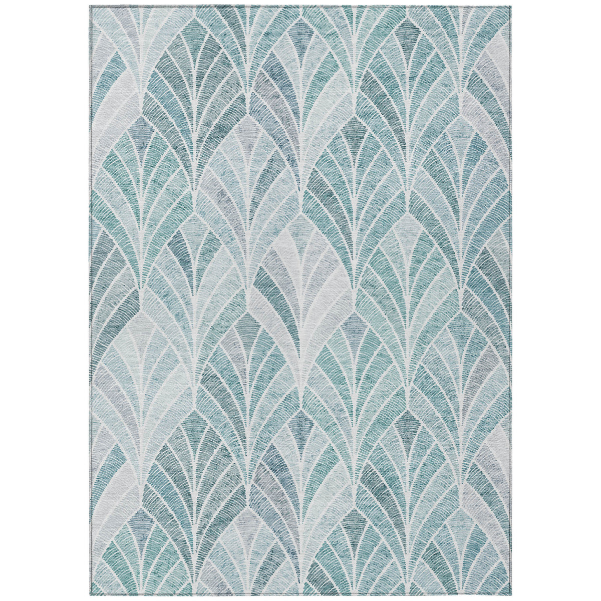 9' X 12' Aqua Mint Green And Silver Geometric Washable Indoor Outdoor Area Rug