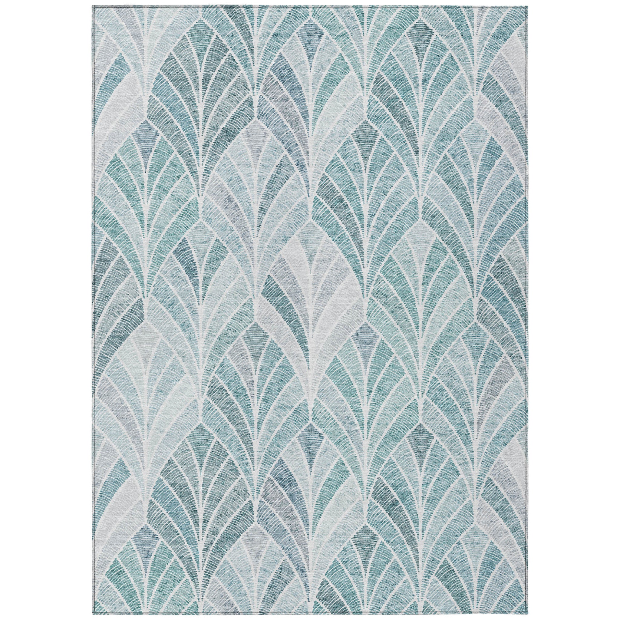 9' X 12' Aqua Mint Green And Silver Geometric Washable Indoor Outdoor Area Rug