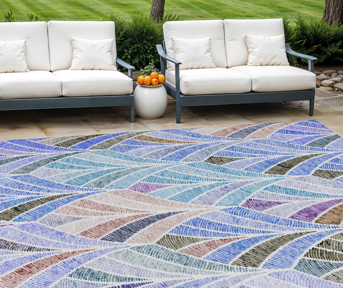 10' X 14' Blue Brown And Purple Geometric Washable Indoor Outdoor Area Rug