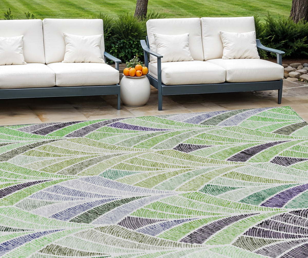 9' X 12' Artichoke Green And Mint Green Geometric Washable Indoor Outdoor Area Rug
