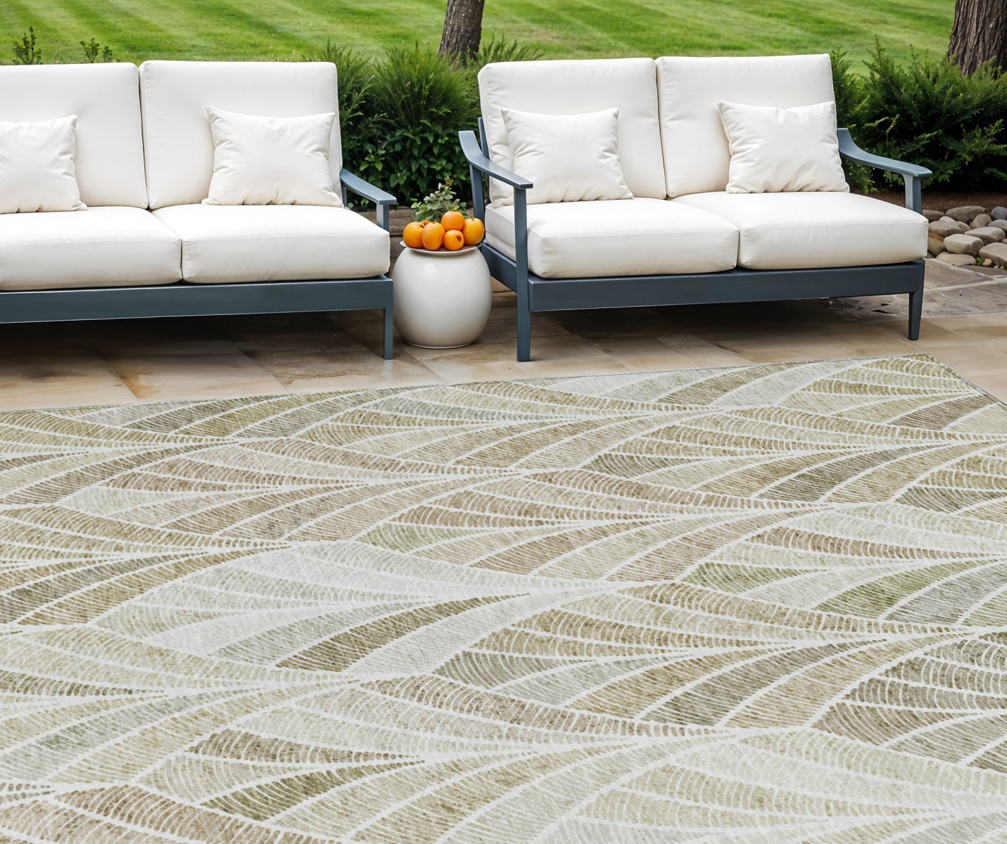 9' X 12' Khaki Tan And Beige Geometric Washable Indoor Outdoor Area Rug