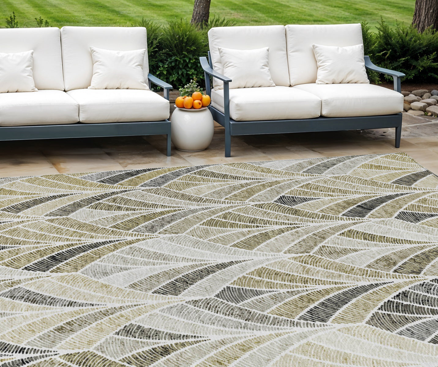 9' X 12' Taupe Ivory And Brown Geometric Washable Indoor Outdoor Area Rug