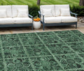 9' X 12' Fern Green And Charcoal Medallion Washable Indoor Outdoor Area Rug