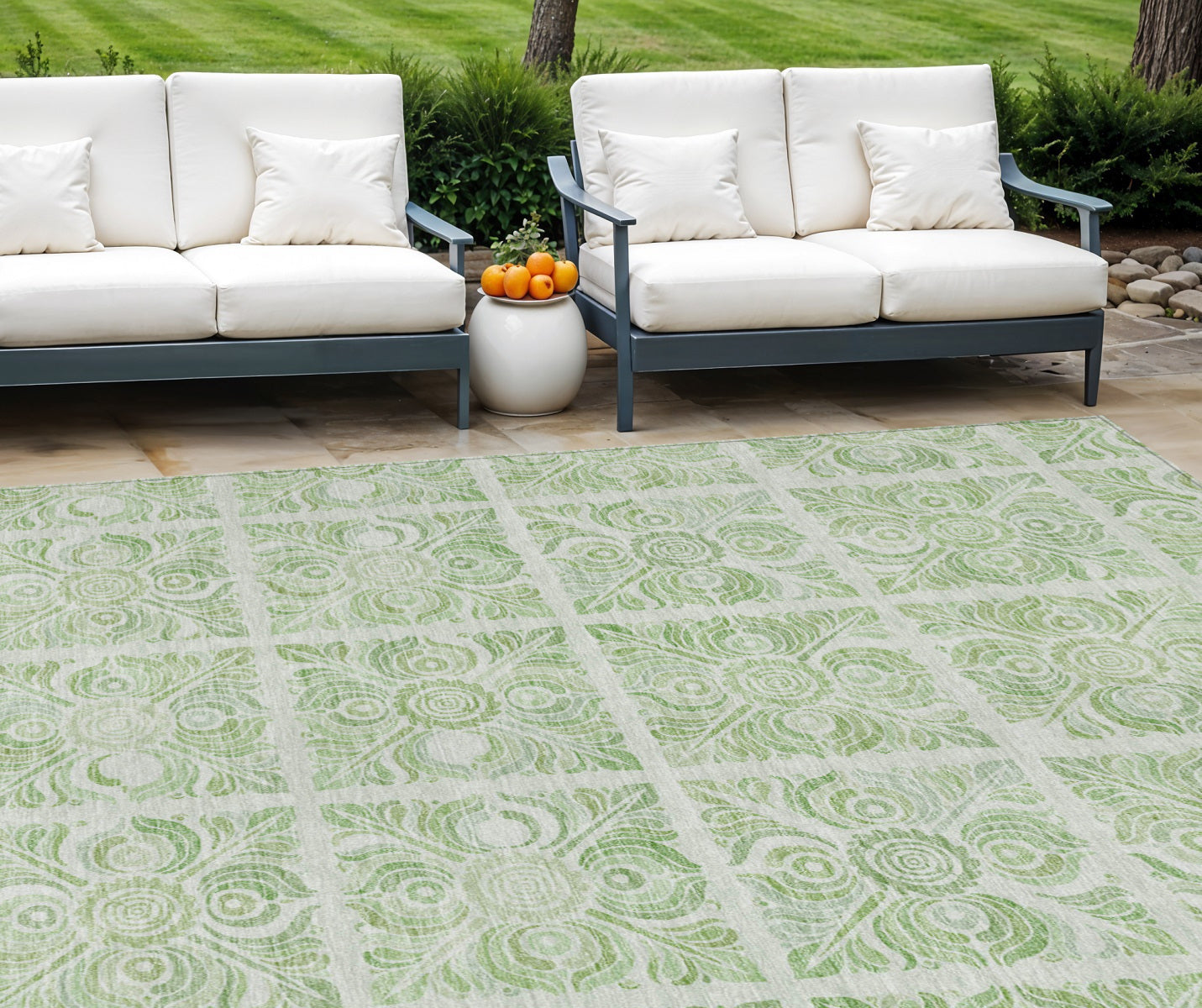 10' X 14' Artichoke Green And Mint Green Medallion Washable Indoor Outdoor Area Rug