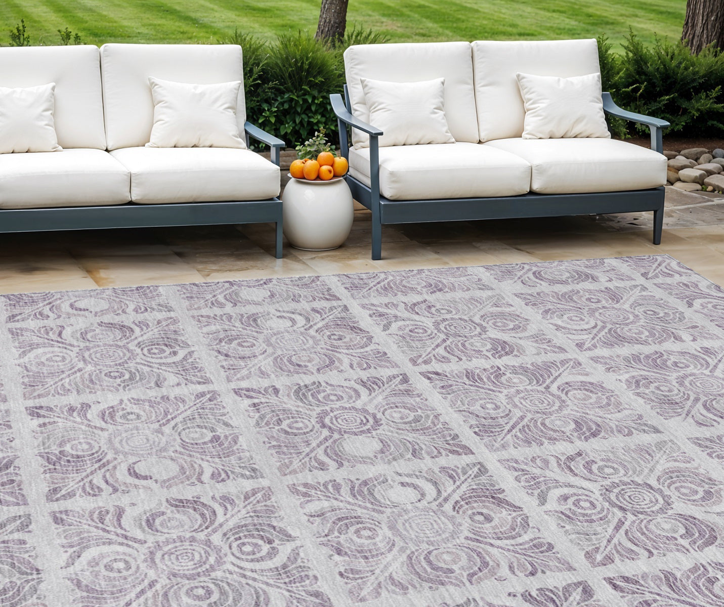 10' X 14' Lavender And Silver Medallion Washable Indoor Outdoor Area Rug