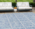 8' X 10' Sky Blue And Denim Blue Medallion Washable Indoor Outdoor Area Rug