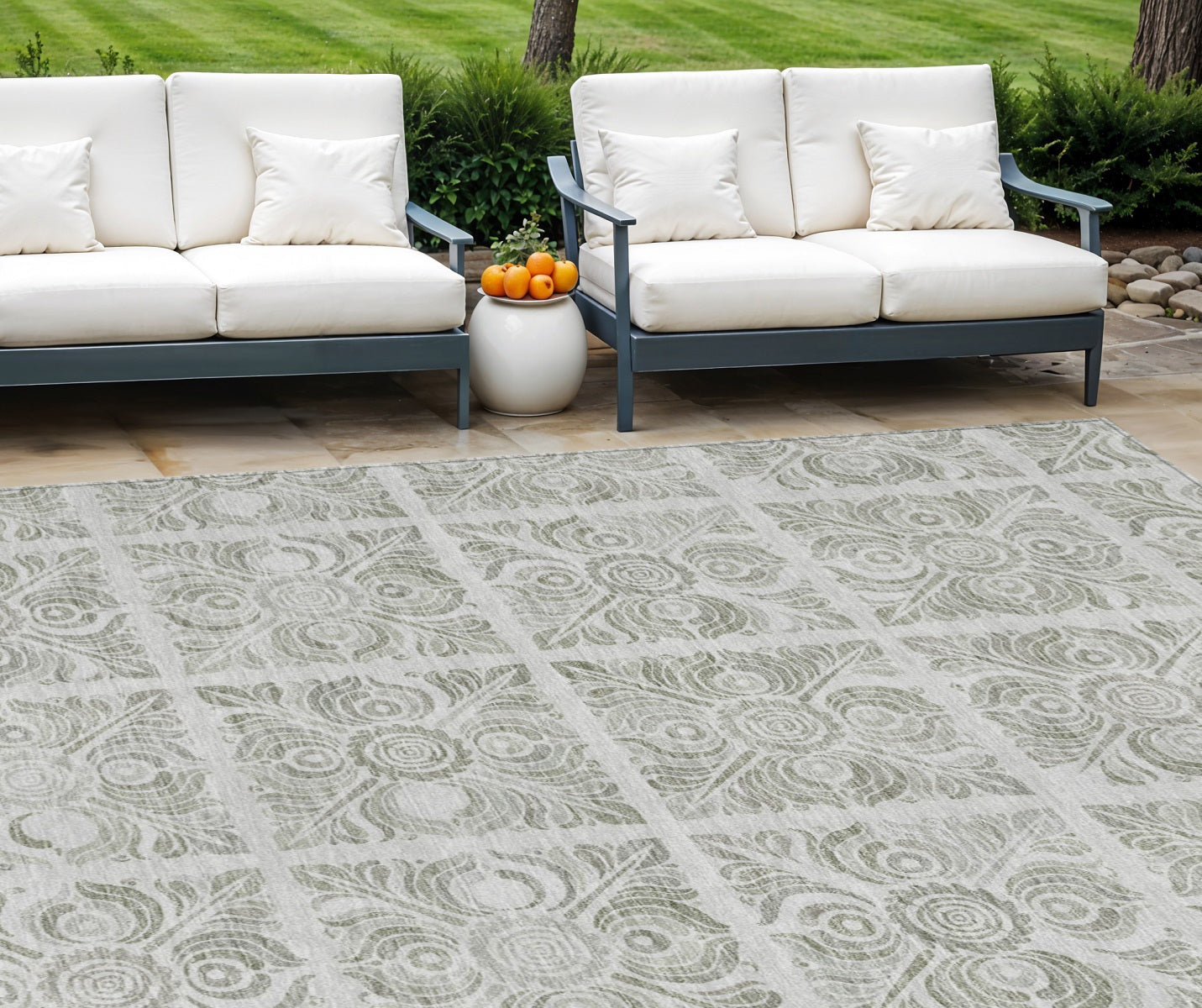 9' X 12' Taupe Beige And Tan Medallion Washable Indoor Outdoor Area Rug