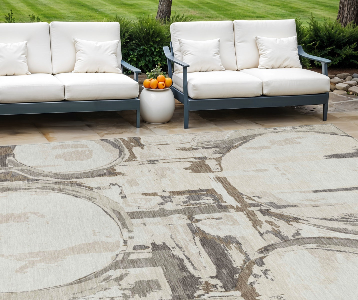 9' X 12' Ivory Beige And Taupe Geometric Washable Indoor Outdoor Area Rug
