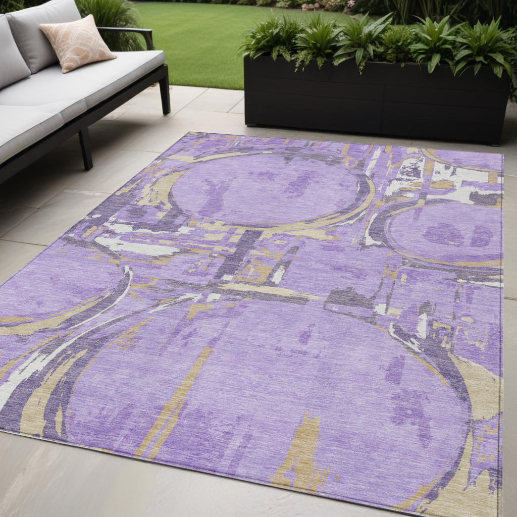 5' X 8' Lavender Lilac And Purple Geometric Washable Indoor Outdoor Area Rug