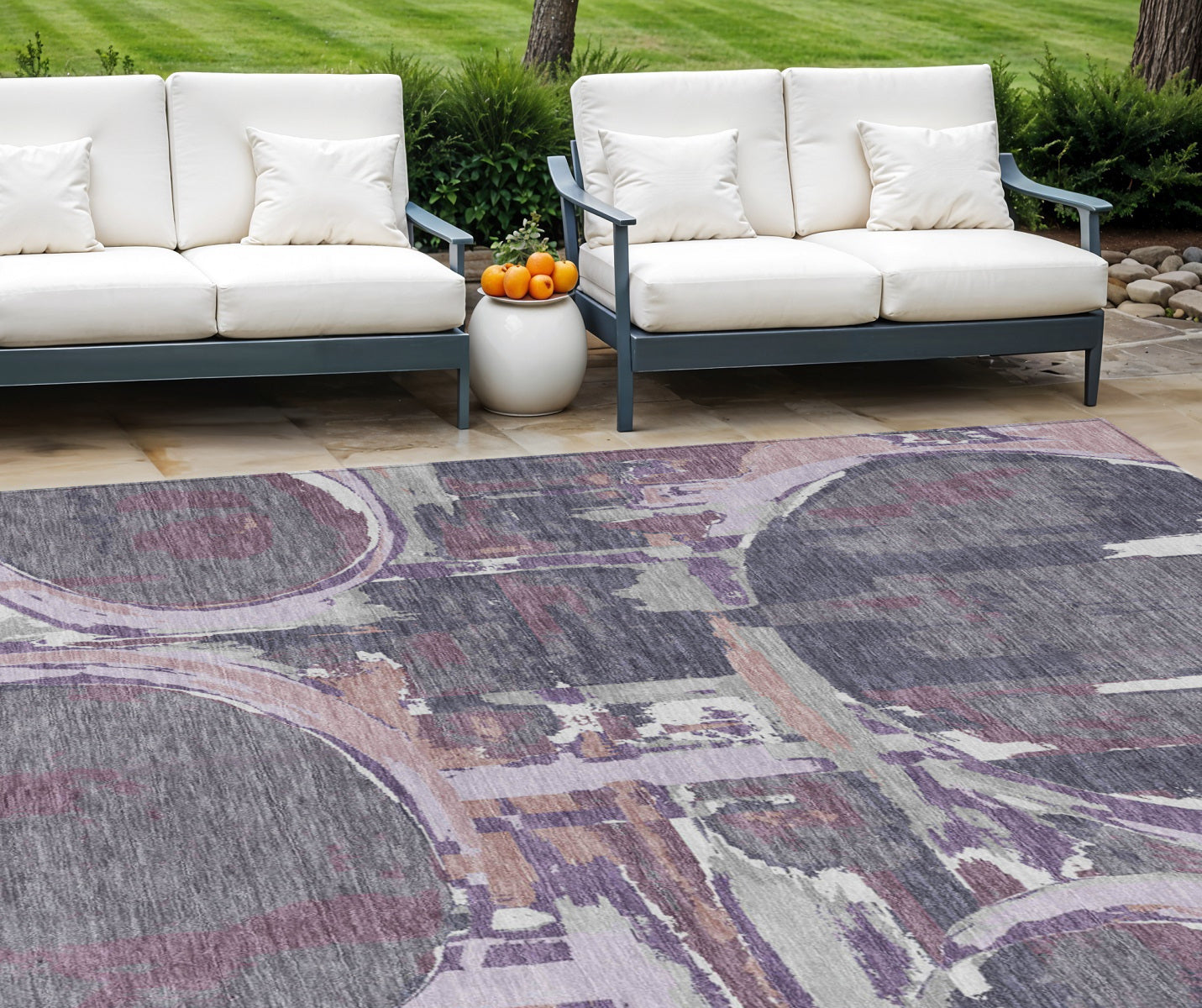9' X 12' Purple Lavender And Plum Geometric Washable Indoor Outdoor Area Rug