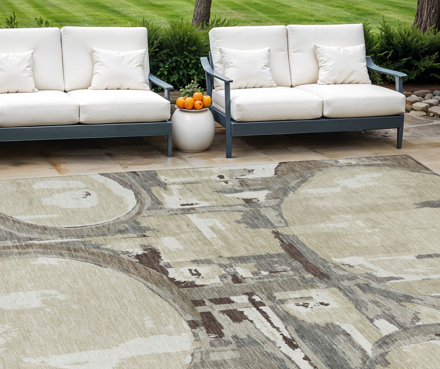 9' X 12' Tan Taupe And Beige Geometric Washable Indoor Outdoor Area Rug