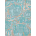 3' X 5' Teal Blue Aqua And Taupe Geometric Washable Indoor Outdoor Area Rug