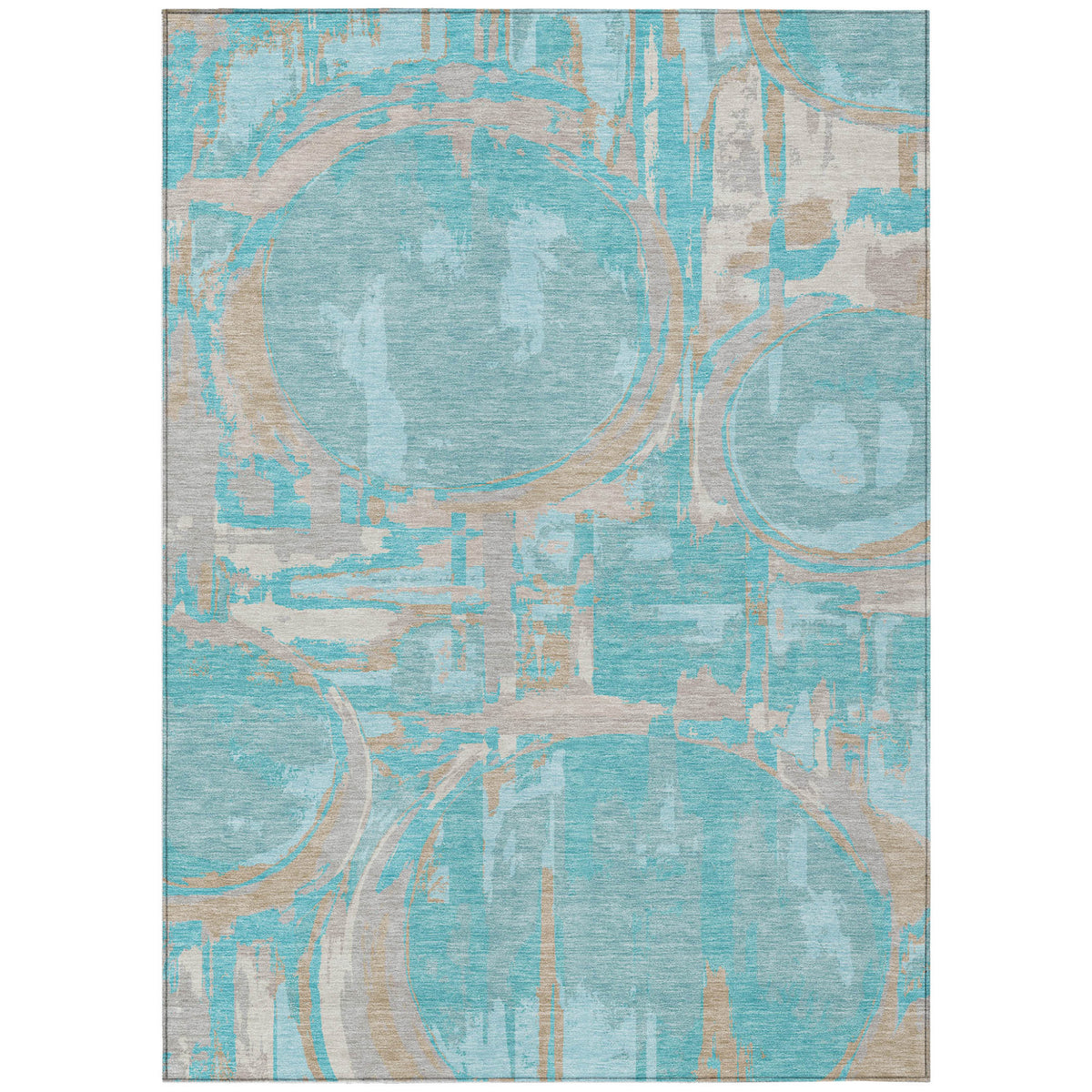3' X 5' Teal Blue Aqua And Taupe Geometric Washable Indoor Outdoor Area Rug