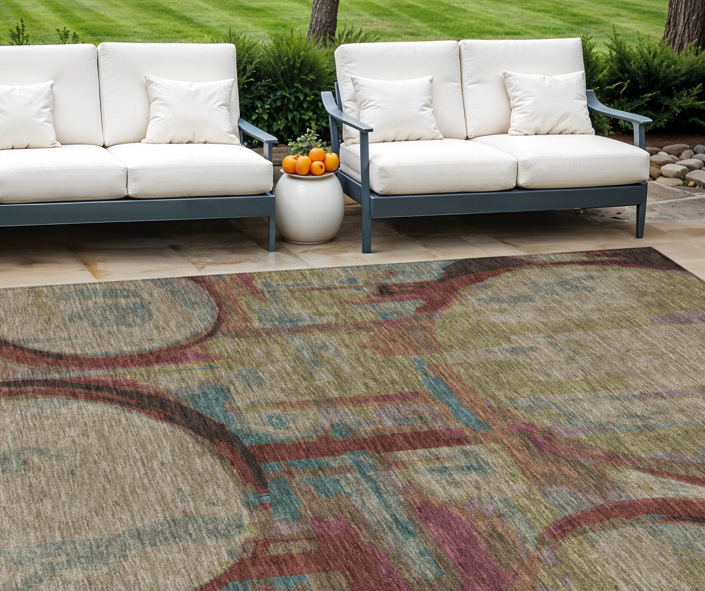 9' X 12' Taupe Beige And Blush Geometric Washable Indoor Outdoor Area Rug