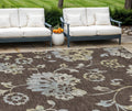 10' X 14' Chocolate Sky Blue And Artichoke Green Floral Washable Indoor Outdoor Area Rug