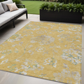 5' X 8' Gold Beige And Fern Green Floral Washable Indoor Outdoor Area Rug