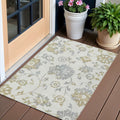 3' X 5' Ivory Gray And Gold Floral Washable Indoor Outdoor Area Rug