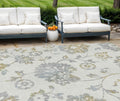 10' X 14' Ivory Gray And Gold Floral Washable Indoor Outdoor Area Rug