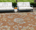 8' X 10' Orange Copper And Gray Floral Washable Indoor Outdoor Area Rug