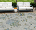 10' X 14' Taupe Navy Blue And Denim Blue Floral Washable Indoor Outdoor Area Rug